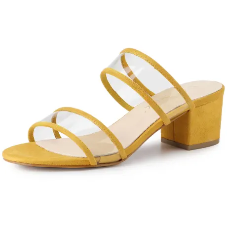 Allegra K - Clear Strap Block Heel Slide Sandals