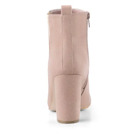 Allegra K - Zipper Block Heel Ankle Pointed Toe Boots