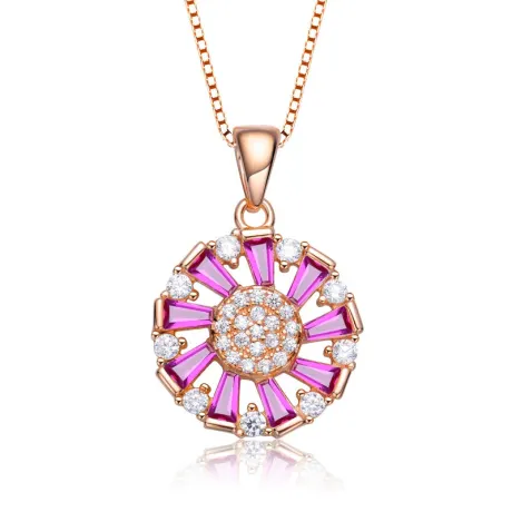 Genevive Sterling Silver with Colored Baguette Cubic Zirconia Wreath Pendant Necklace