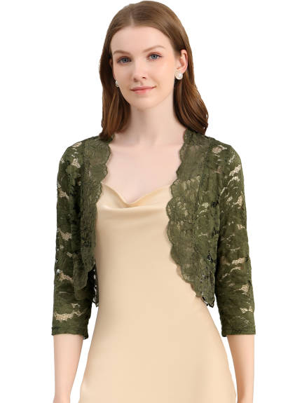 Allegra K- Women's Comfortable Elegant 3/4 Sleeve Sheer Floral Lace Shrug Top