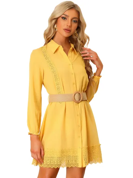 Allegra K- Mini robe chemise bohème en dentelle boutonnée sur le devant