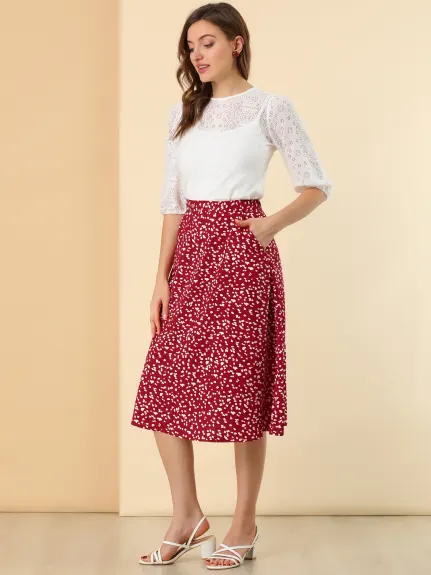 Allegra K- A-Line Midi Skirt Floral Print Chiffon Vintage Skirt
