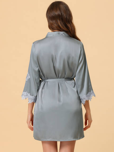 Cheibear- 2pcs Comfortable Satin Cami Nightdress with Robe Sets