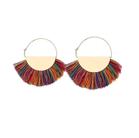 Goldtone Multi Colored Half Circle Tasseled Earrings - Don't AsK