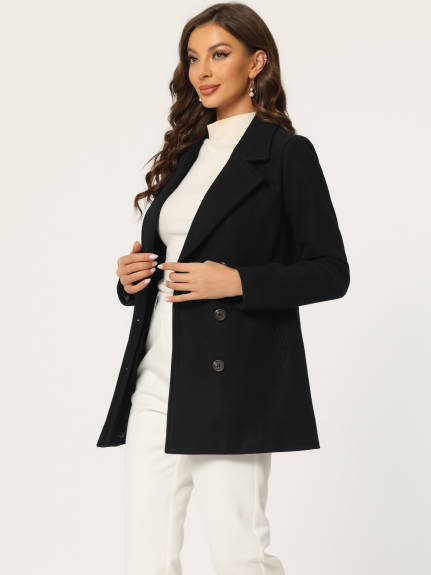 Allegra K- Notched Lapel Double-Breasted Overcoat