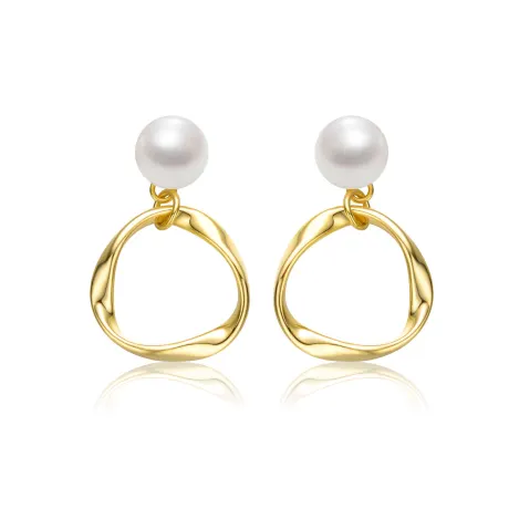 Genevive Sterling Silver 14k Yellow Gold Plated with White Pearl Twisted Eternity Circle Halo Double Drop Dangle Earrings