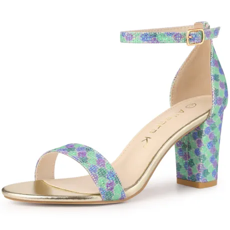 Allegra K - Chunky Heels Gradient Color Glitter Sandals