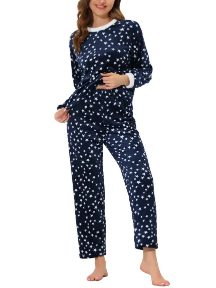 cheibear - Flannel Fleece Printed Winter Pajamas Set