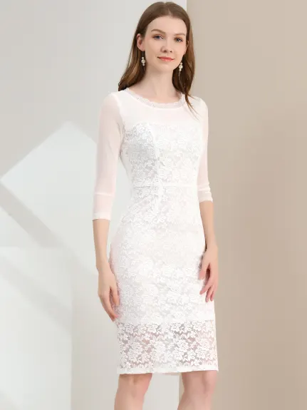 Allegra K- élégante robe body en dentelle florale en maille transparente