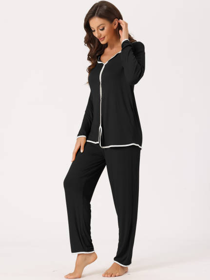 cheibear - Soft Long Sleeve Tops with Pants Lounge Sets