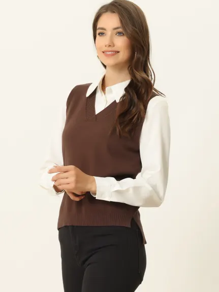 Allegra K- V Neck Vest Knit Pullover Sleeveless Sweater Top