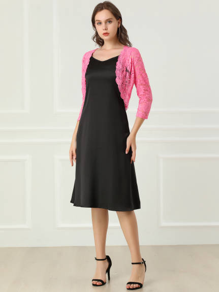 Allegra K- Comfortable Elegant 3/4 Sleeve Sheer Floral Lace Shrug Top