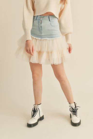 Evercado - Denim Mini Skirt with Tulle