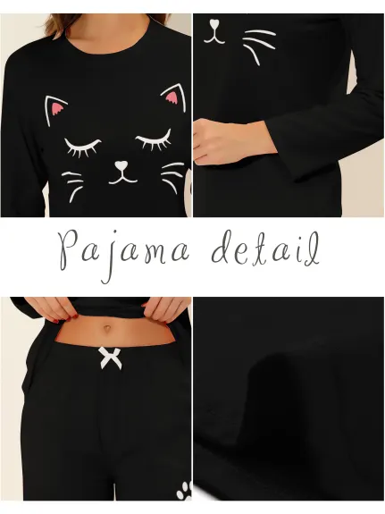 cheibear - Ensemble de pyjama mignon à motif de chat à manches longues