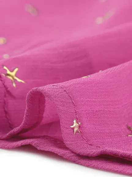 Allegra K- mousseline de soie manches ruchées brillant A-Line dorure étoiles Mini robe
