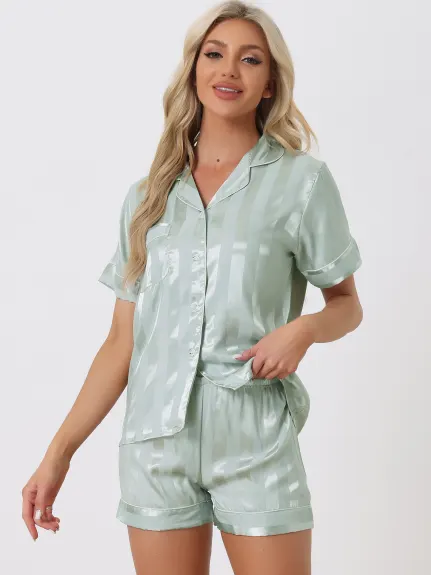 cheibear - Ensemble pyjama en satin boutonné à rayures
