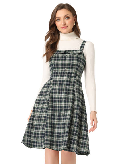 Allegra K- Sleeveless Plaid Pinafore Overall Dress