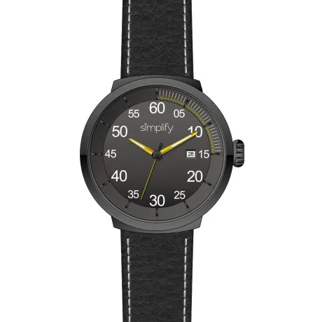 Simplify - The 7100 Leather-Band Watch w/Date - Black