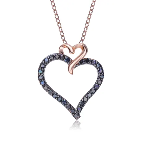 Genevive Black-plated Sterling Silver Cubic Zirconia Double Heart Necklace
