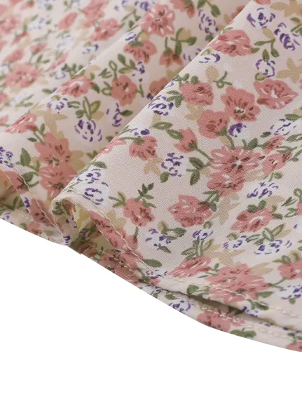 Allegra K- Robe florale à manches longues et demi-patte de boutonnage pour femme