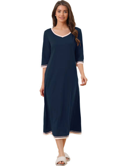 cheibear - V Neck Full Length Nightgown with Pockets