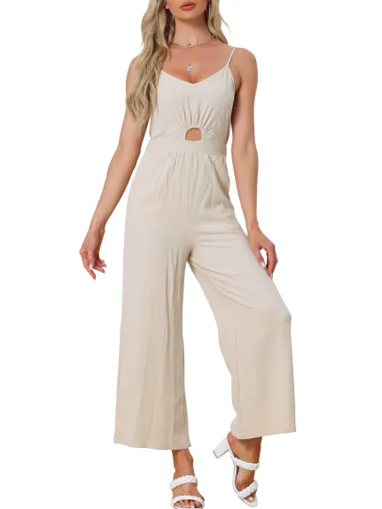 Allegra K - Summer Outfits Spaghetti Strap Cut Out Jumpsuit