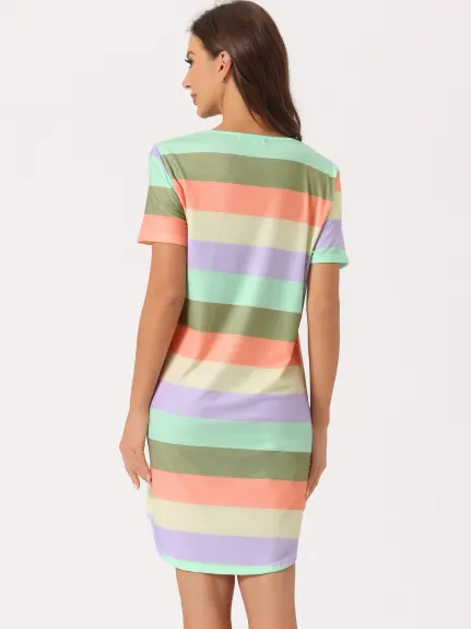 cheibear - Striped Short Sleeve Nightshirt
