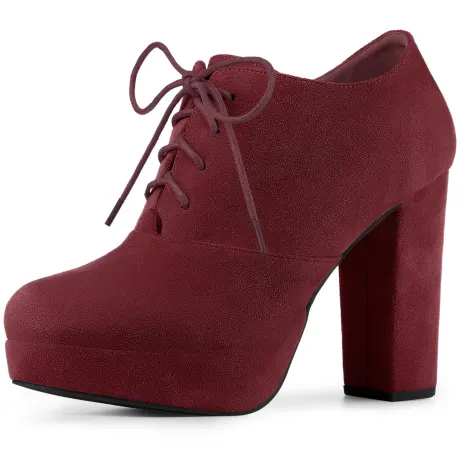 Allegra K - Platform Chunky Heel Lace Up Ankle Booties