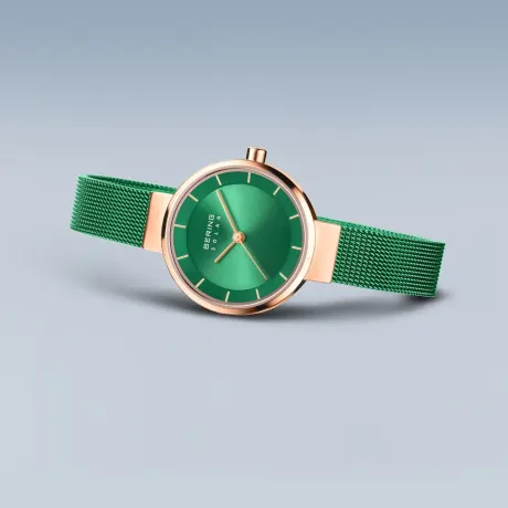 BERING - 27mm Ladies Solar Stainless Steel Watch In Rose Gold/Brown