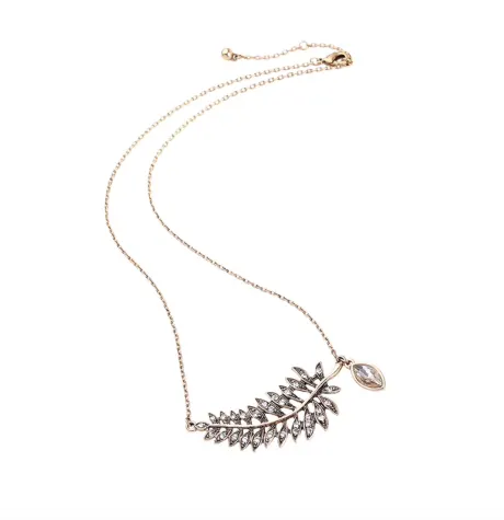 Vintage Crystal Pave Leaf Pendant Necklace with Crystal Teardrop - Don't AsK