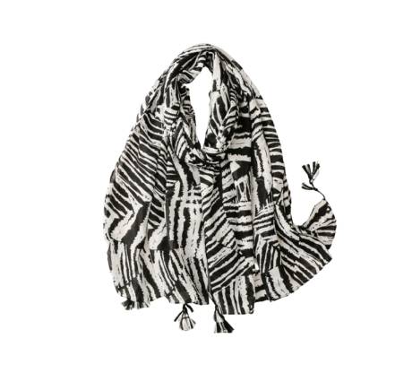 Black and white zebra scarf with tassels - Don't AsK
