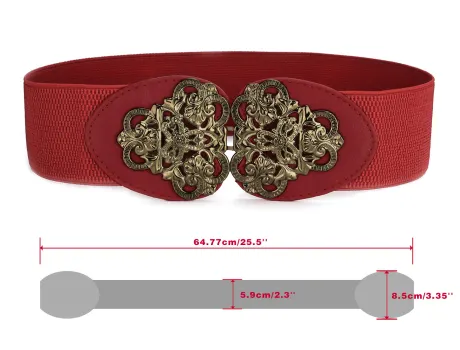 Allegra K- Metal Symmetric Buckle Textured Elastic Cinch Belt