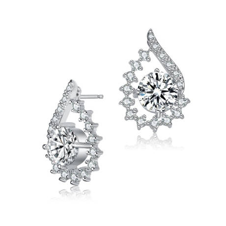 Genevive Sterling Silver White Gold Plated with Clear Round Cubic Zirconia Pear Shape Stud Earrings