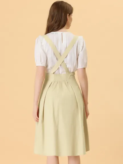 Allegra K- Elastic Waist Braces Suspender Midi Skirt