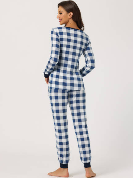 cheibear - Ensembles de pyjamas à carreaux d'hiver à col rond doux