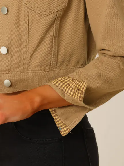 Allegra K- Button Down Cropped Denim Jacket