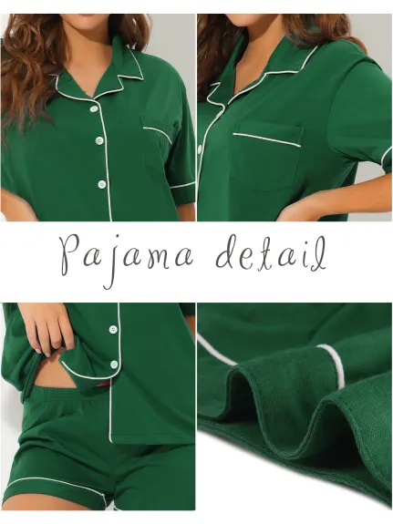 cheibear - Button Down Pajamas Set with Shorts