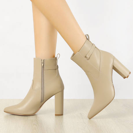 Allegra K - Pointed Toe Chunky High Heels Ankle Boots