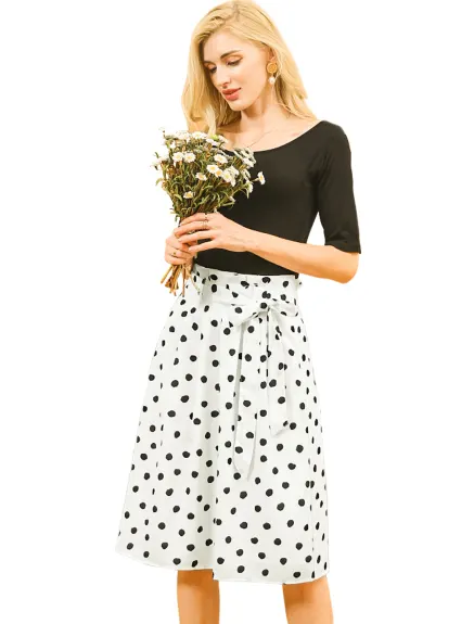 Allegra K- Belted Elastic Waist A-Line Midi Skirt