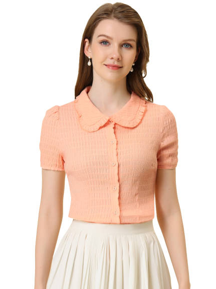 Allegra K- Vintage Sweet Doll Collar Button Down Shirt