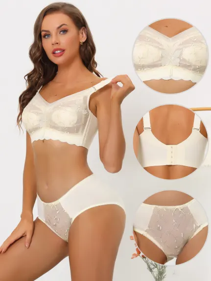 Allegra K- Lace Adjustable Straps Wirefree Bra and Panty Set