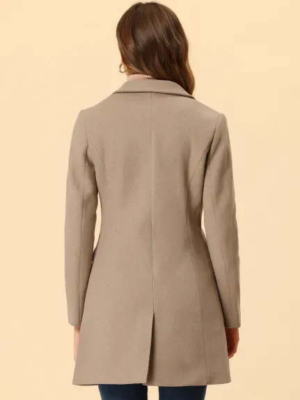 Allegra K- Manteau long à revers cranté et simple boutonnage