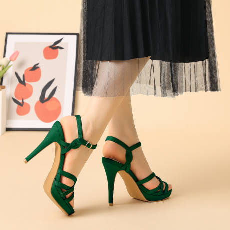 Allegra K- Strappy Platform Heels Black Stiletto Heel Sandals