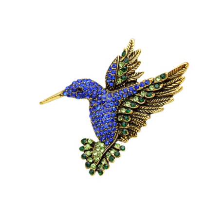 Blue & Green Crystal Flying Hummingbird Brooch - Don't AsK