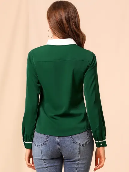 Allegra K- Contrast Button Down Shirt Peter Pan Collar Blouse