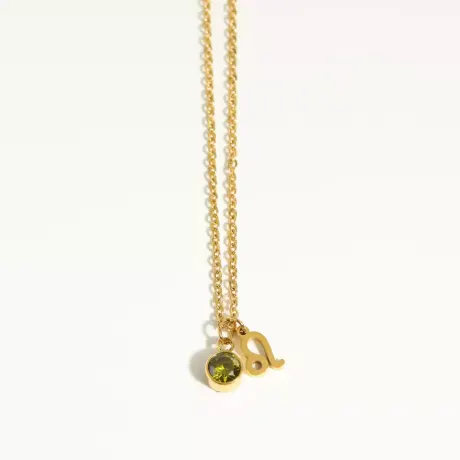 Goldtone zodiac and birthstone necklace in stainless steel - Leo - Eva Sky2