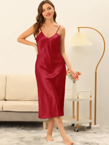 cheibear - Camisole V-Neck Silky Lounge Nightgown