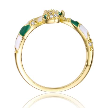Rachel Glauber 14k Yellow Gold Plated with Emerald & Cubic Zirconia Coiled Snake Serpent Open Bypass Cuff Ring