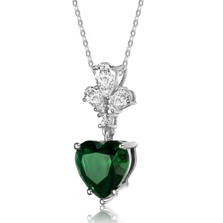 Genevive Sterling Silver Green Cubic Zirconia Heart Pendant Necklace