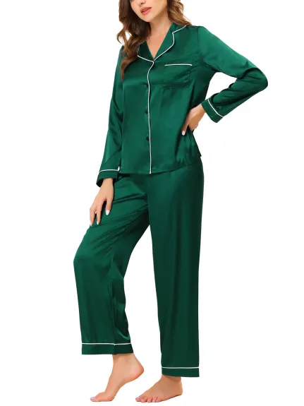 Cheibear - Long Sleeves Satin Pajama Set